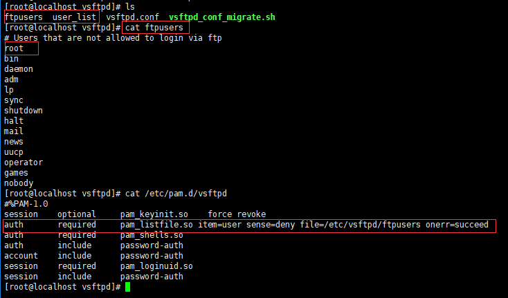 系统禁用ftpusers中的用户